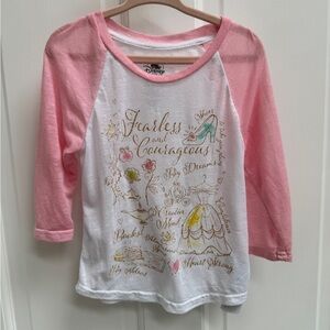 Disney 3T Girls Pink and White Princess Thin Long Sleeve Tee Shirt Blouse